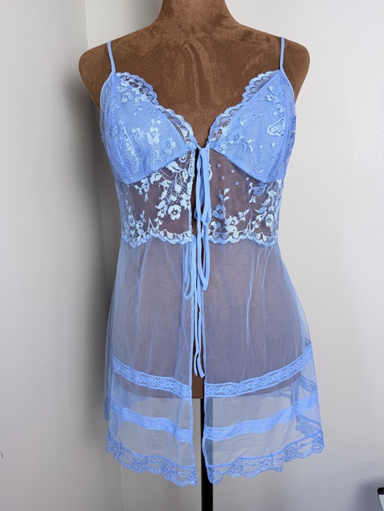Victoria's Secret Other - Victoria's Secret Light Blue Lace & Mesh Chemise with Tie Front